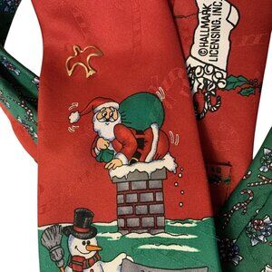 Hallmark Red Yule Tie Greetings Christmas Vintage Santa Snowman